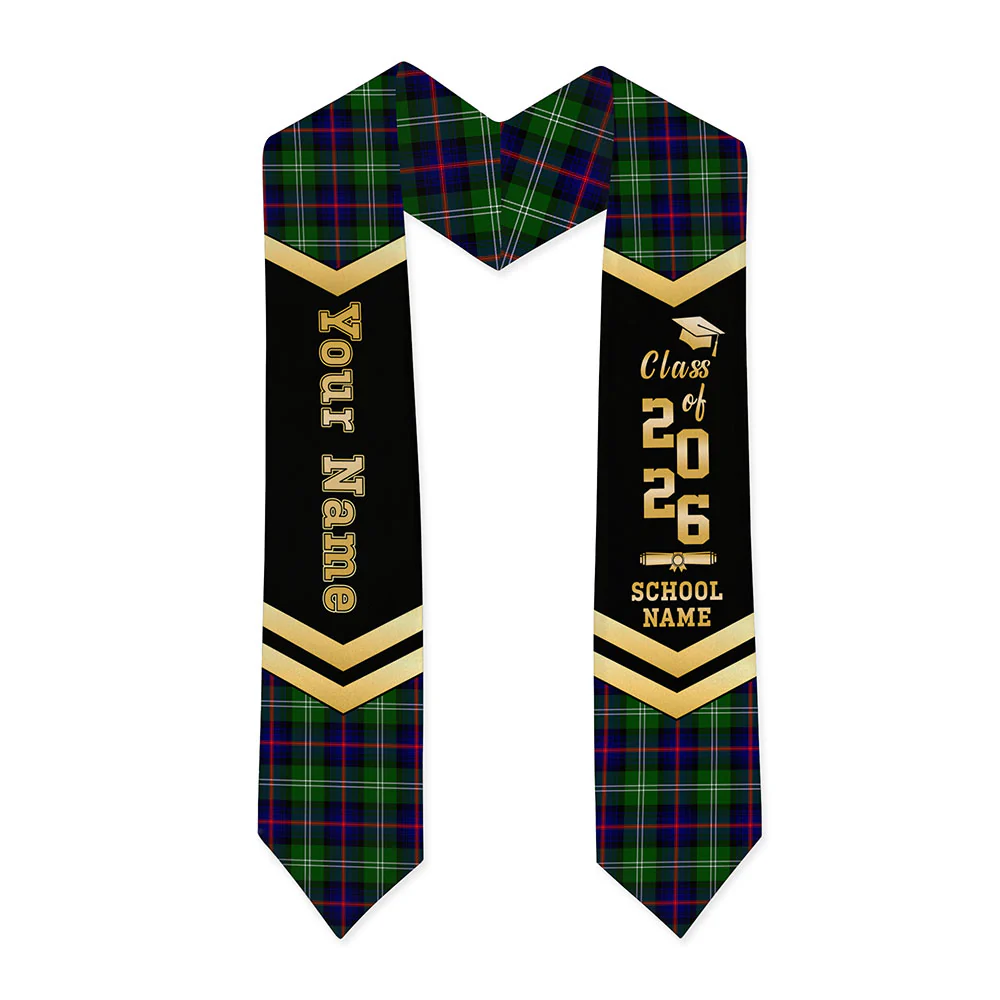 Scottish Sutherland Modern Clan Badge Tartan Graduation Stole Black Gold Honor - Image 3