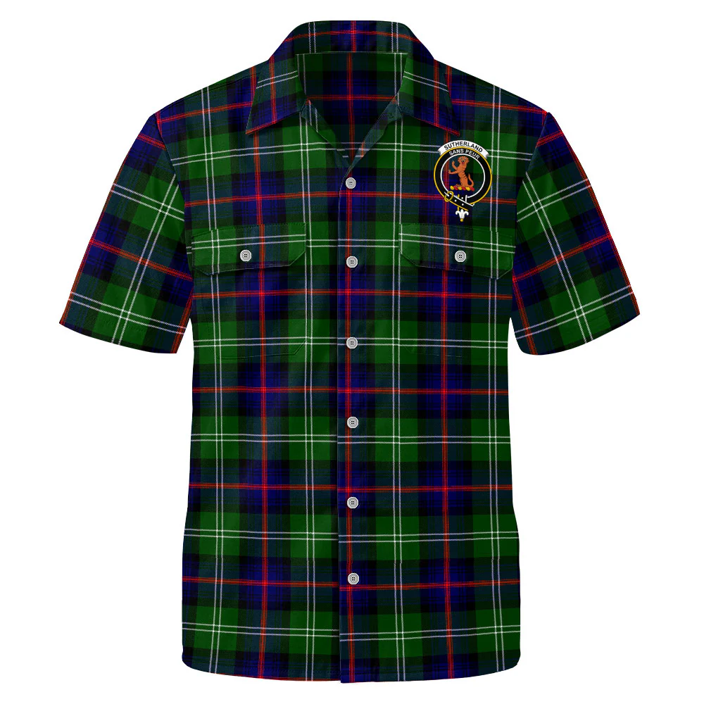 Scottish Sutherland Modern Clan Badge Tartan Short Sleeve Work Shirt - Image 2