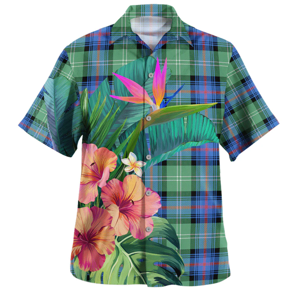 Scottish Sutherland Old Ancient Clan Badge Tartan Hawaiian Shirt Bouquet Tropical Style - Image 2