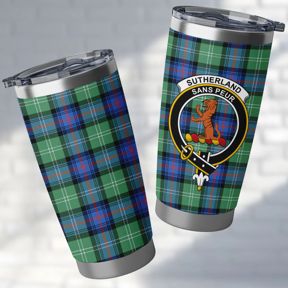 Scottish Sutherland Old Ancient Clan Badge Tartan Tumbler