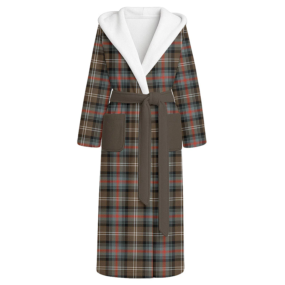 Scottish Sutherland Weathered Clan Badge Tartan Flannel Hooded Bathrobe