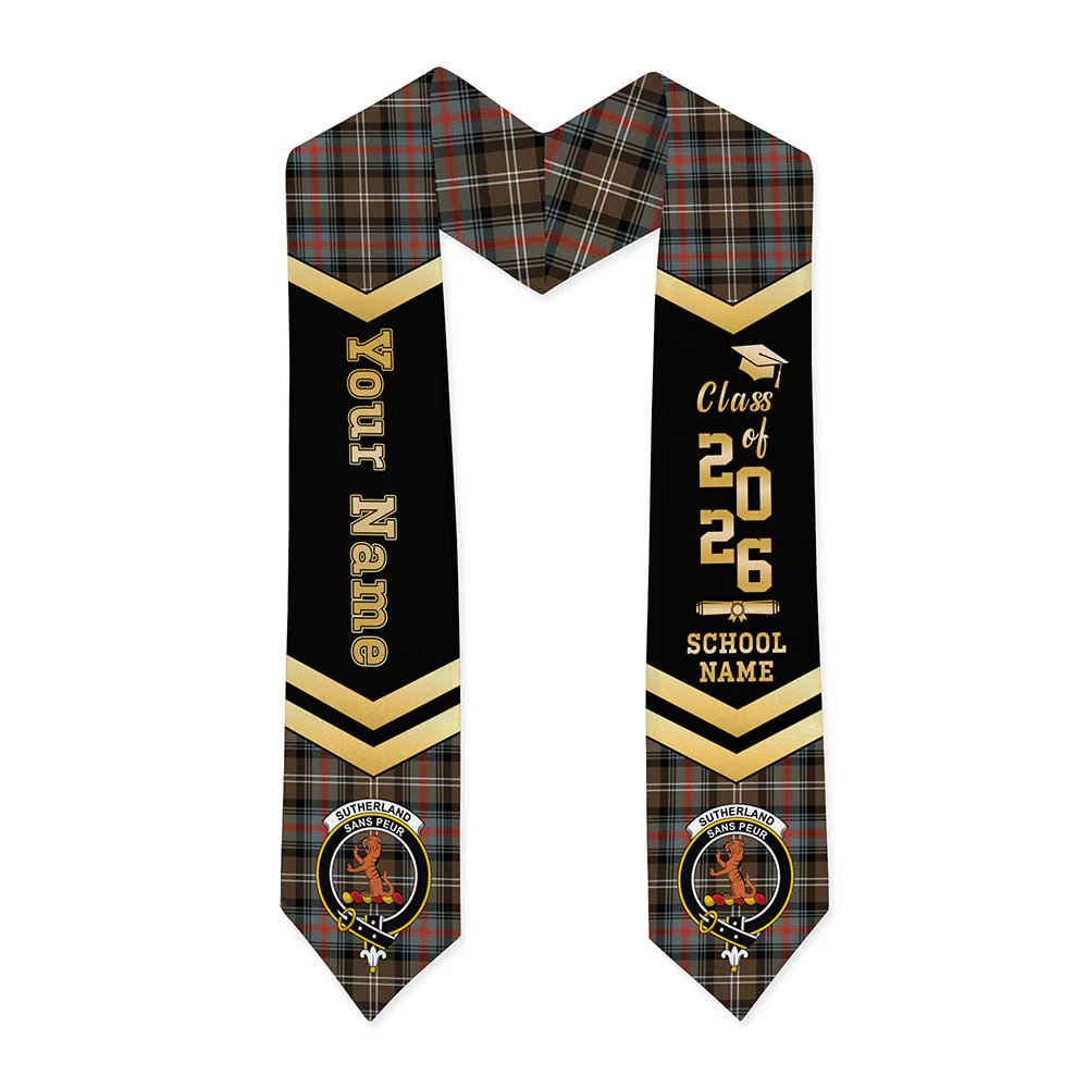 Scottish Sutherland Weathered Clan Badge Tartan Graduation Stole Black Gold Honor