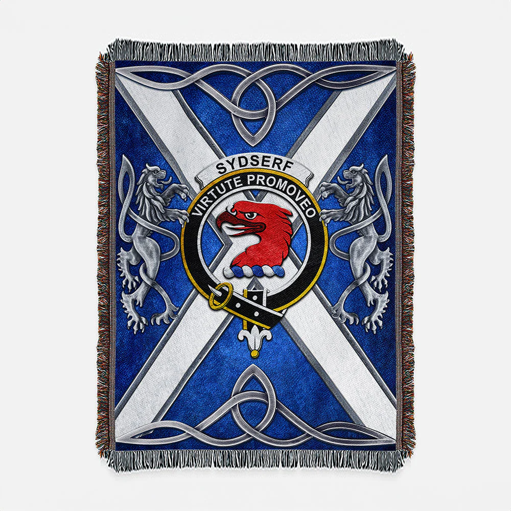 Scottish Sydserf (or Sideserf) Clan Badge Woven Blanket Silver Rampant Lion Emblem