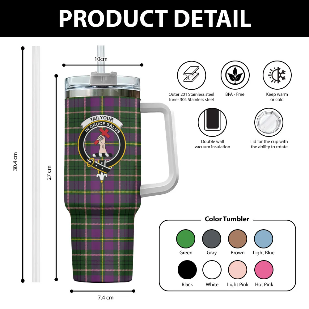 Scottish Tailyour Clan Badge Tartan 40oz Tumbler - Image 2