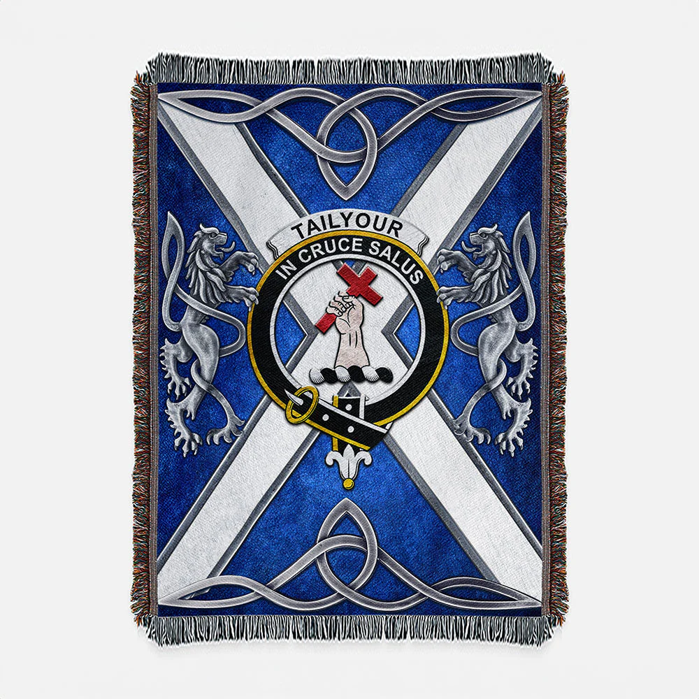 Scottish Tailyour Clan Badge Woven Blanket Silver Rampant Lion Emblem