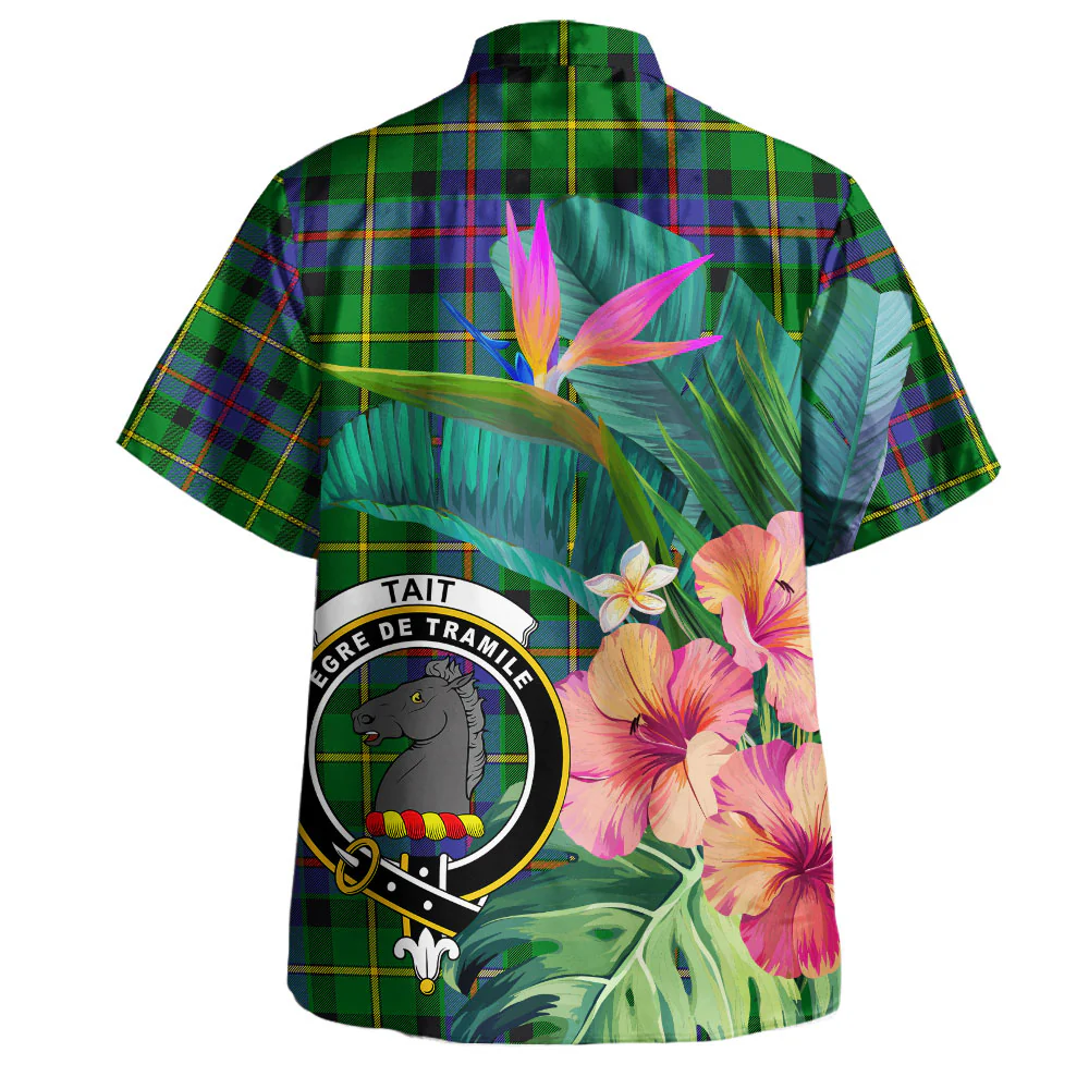 Scottish Tait Modern Clan Badge Tartan Hawaiian Shirt Bouquet Tropical Style - Image 3