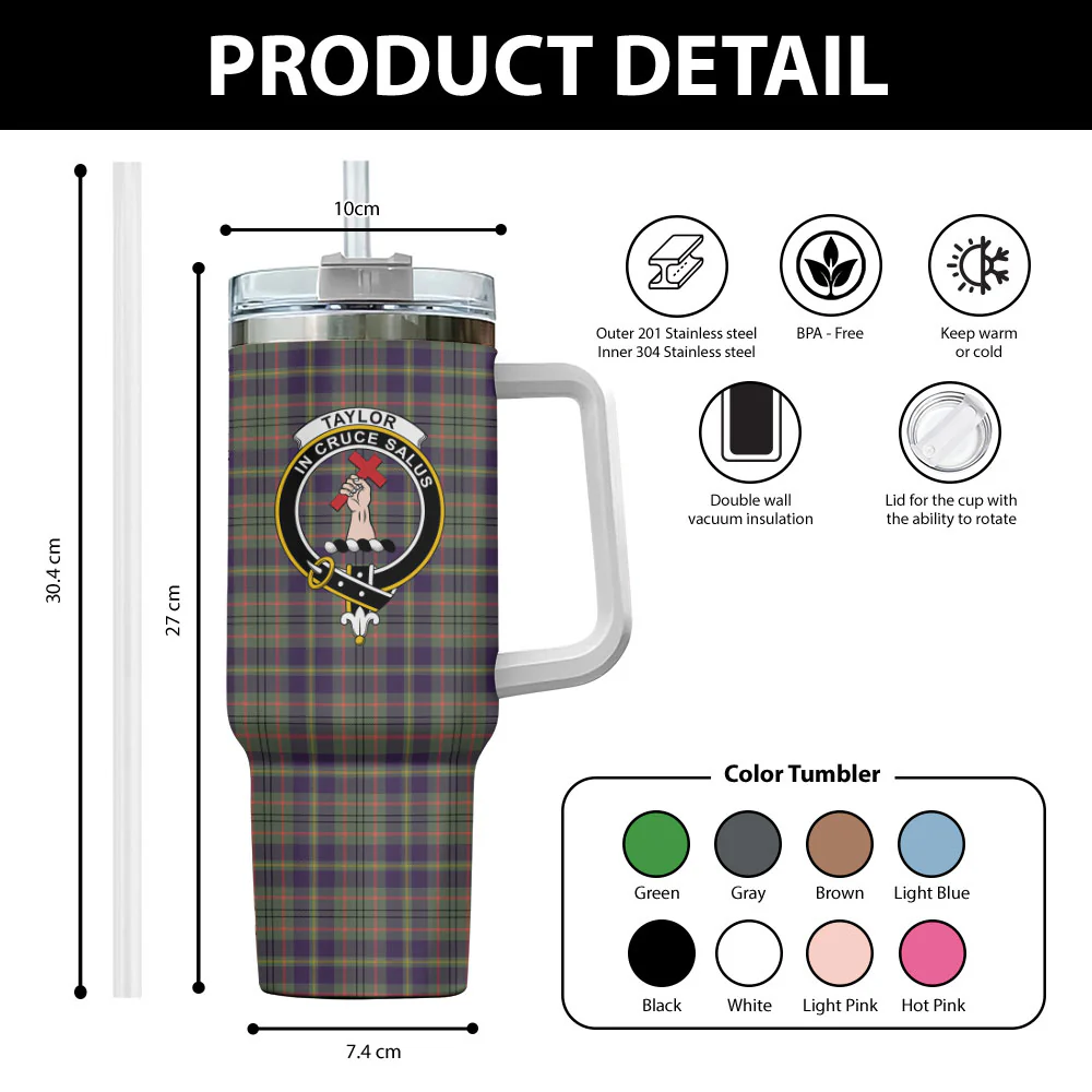 Scottish Taylor Weathered Clan Badge Tartan 40oz Tumbler - Image 2