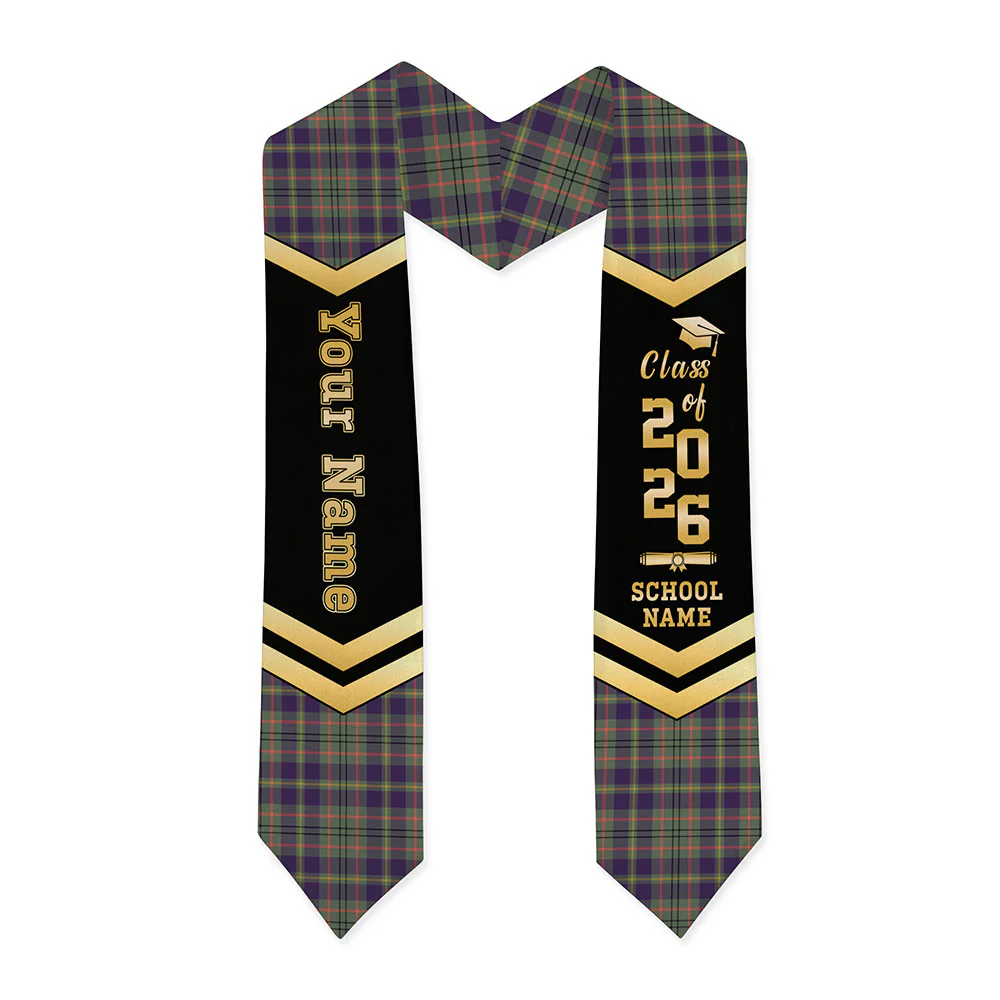 Scottish Taylor Weathered Clan Badge Tartan Graduation Stole Black Gold Honor - Image 3