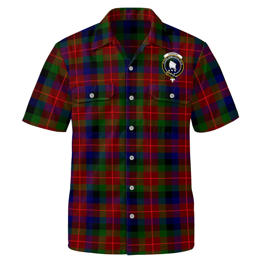 Scottish Tennant Clan Badge Tartan Short Sleeve Work Shirt - Image 2