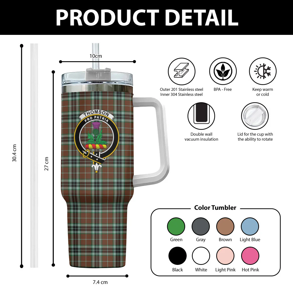 Scottish Thomson Hunting Modern Clan Badge Tartan 40oz Tumbler - Image 2