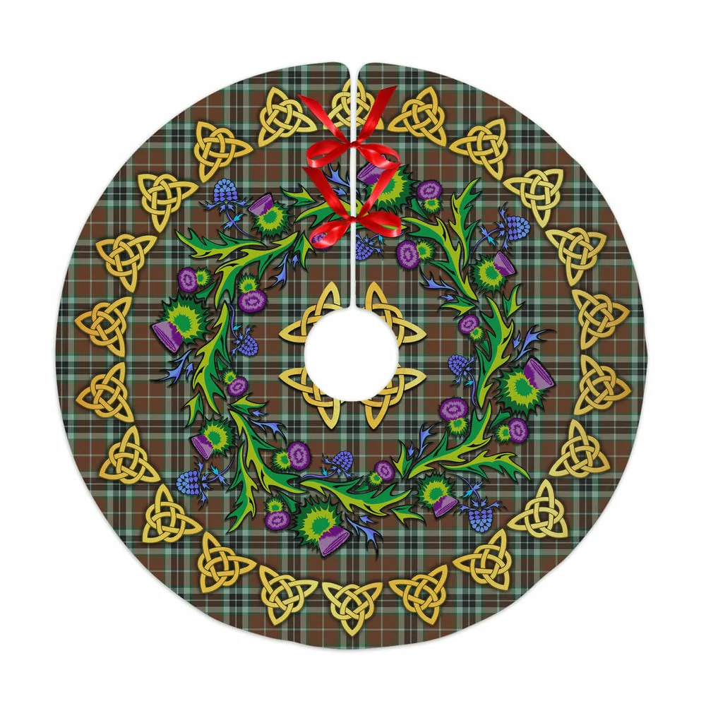 Scottish Thomson Hunting Modern Tartan Thistle Celtic Knot Christmas Tree Skirt