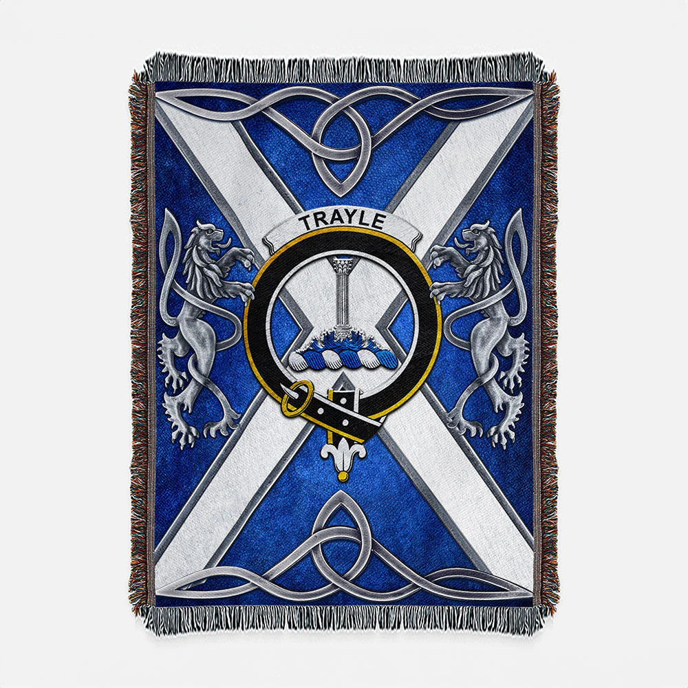 Scottish Trayle Clan Badge Woven Blanket Silver Rampant Lion Emblem