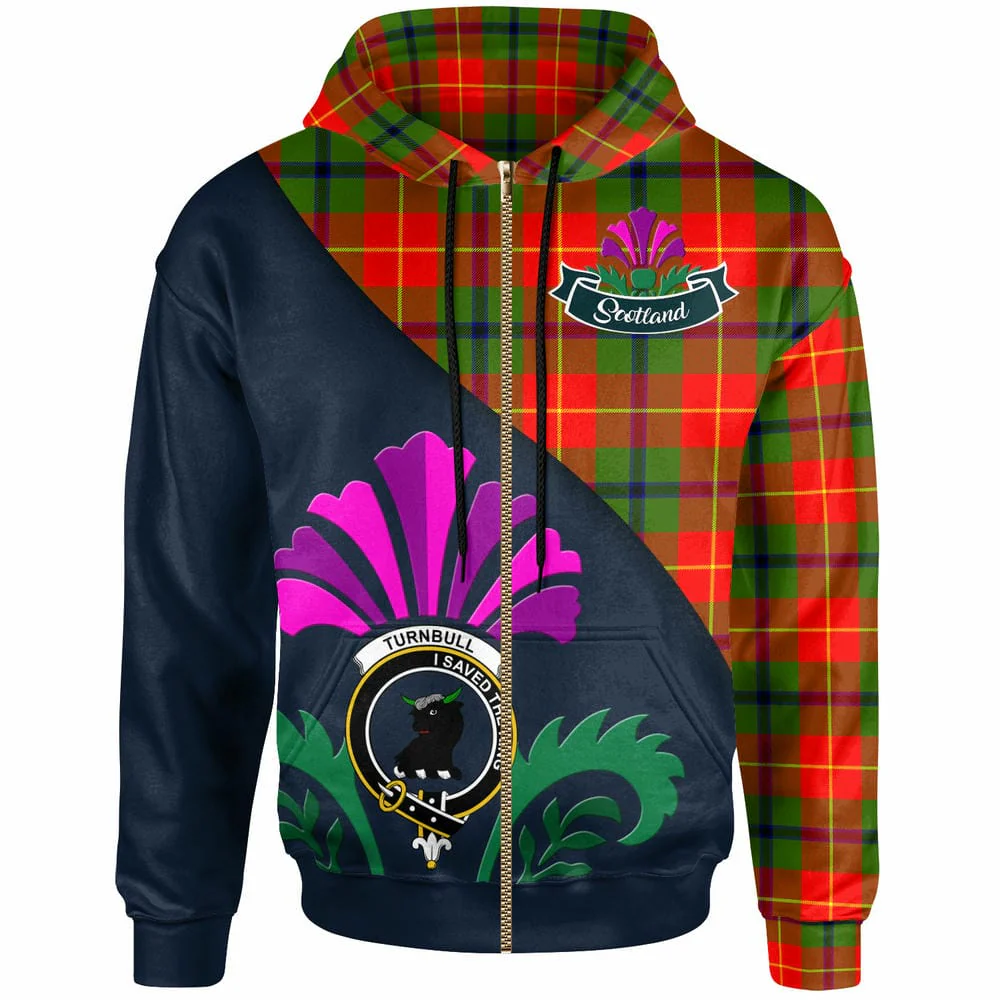 Scottish Turnbull Clan Badge Tartan Hoodie - Scotland Thistle Style - Image 3