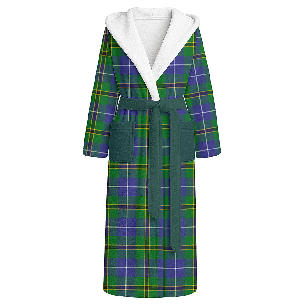 Scottish Turnbull Hunting Clan Badge Tartan Flannel Hooded Bathrobe