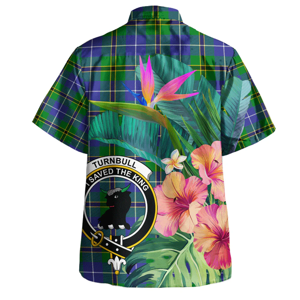 Scottish Turnbull Hunting Clan Badge Tartan Hawaiian Shirt Bouquet Tropical Style - Image 3