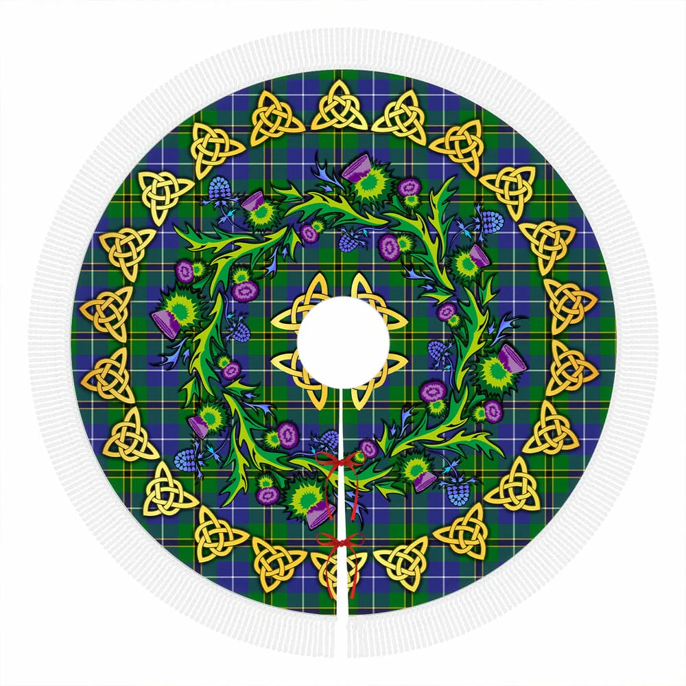 Scottish Turnbull Hunting Tartan Thistle Celtic Knot Christmas Tree Skirt - Image 4