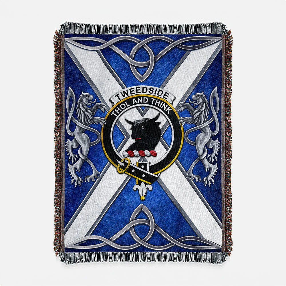 Scottish Tweedside Clan Badge Woven Blanket Silver Rampant Lion Emblem