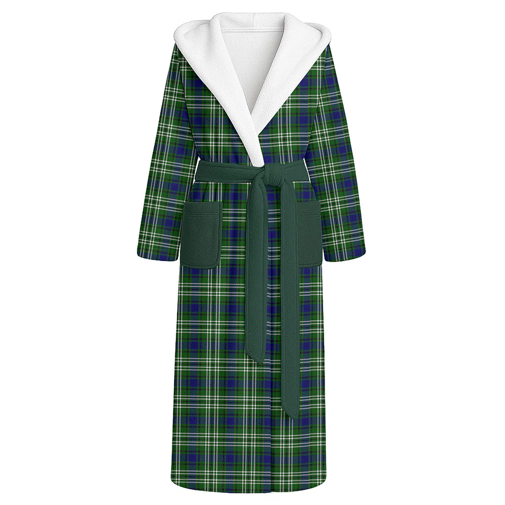 Scottish Tweedside District Clan Badge Tartan Flannel Hooded Bathrobe