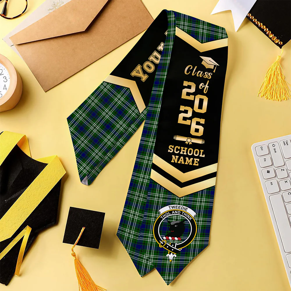 Scottish Tweedside District Clan Badge Tartan Graduation Stole Black Gold Honor - Image 4