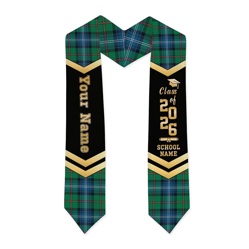 Scottish Urquhart Ancient Clan Badge Tartan Graduation Stole Black Gold Honor - Image 3