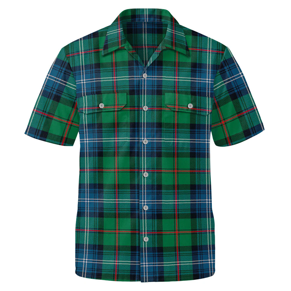 Scottish Urquhart Ancient Clan Badge Tartan Short Sleeve Work Shirt