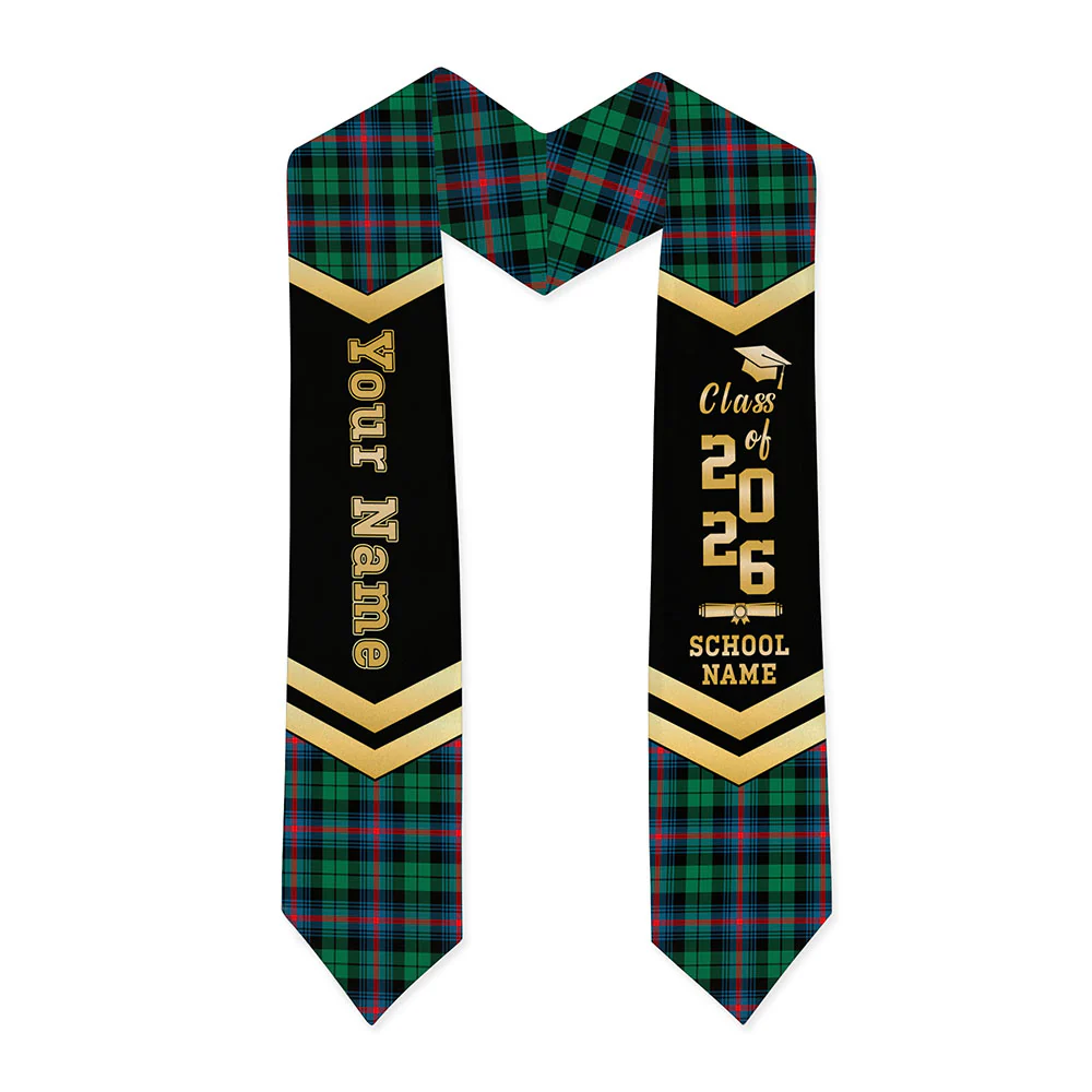 Scottish Urquhart Broad Red Ancient Clan Badge Tartan Graduation Stole Black Gold Honor - Image 3