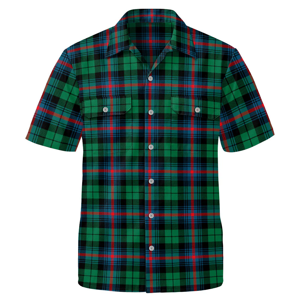 Scottish Urquhart Broad Red Ancient Clan Badge Tartan Short Sleeve Work Shirt