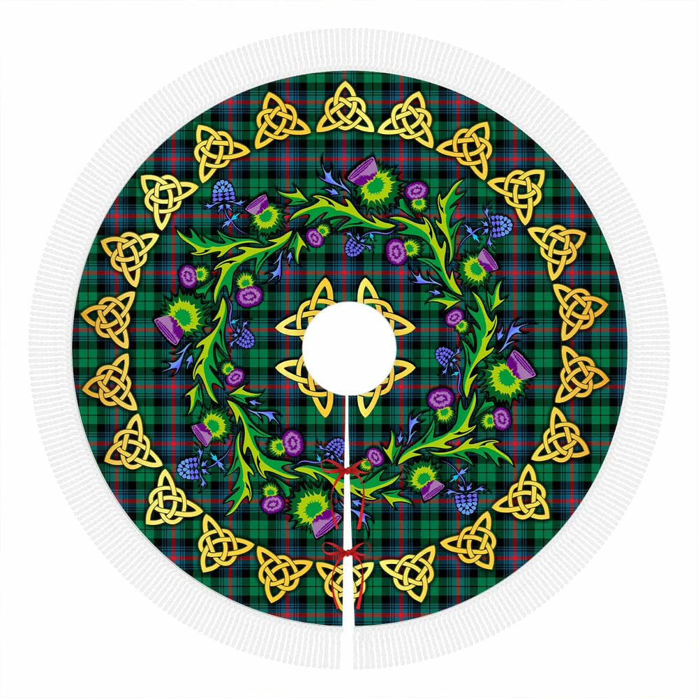Scottish Urquhart Broad Red Ancient Tartan Thistle Celtic Knot Christmas Tree Skirt - Image 4