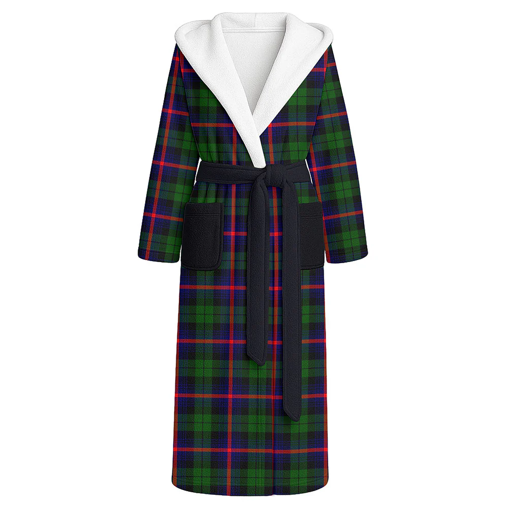 Scottish Urquhart Modern Clan Badge Tartan Flannel Hooded Bathrobe