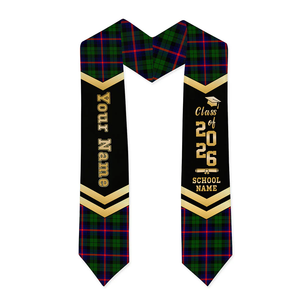 Scottish Urquhart Modern Clan Badge Tartan Graduation Stole Black Gold Honor - Image 3