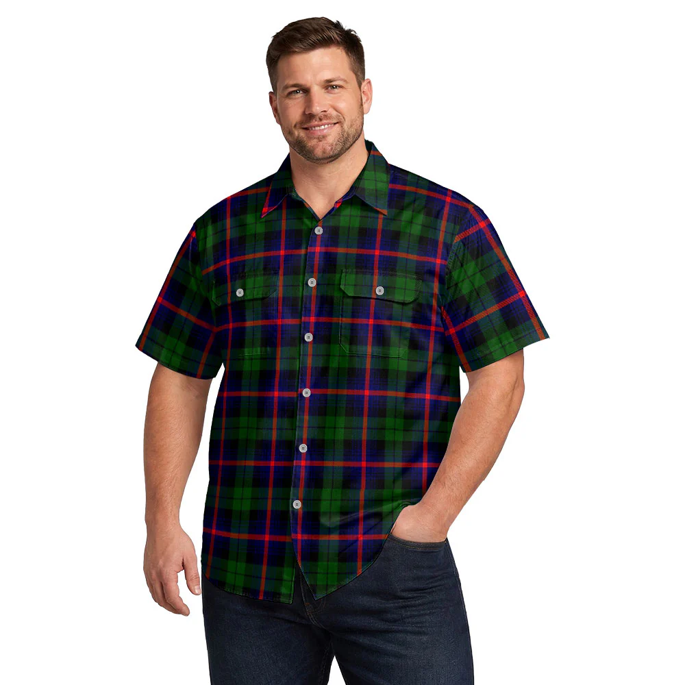 Scottish Urquhart Modern Clan Badge Tartan Short Sleeve Work Shirt - Image 4