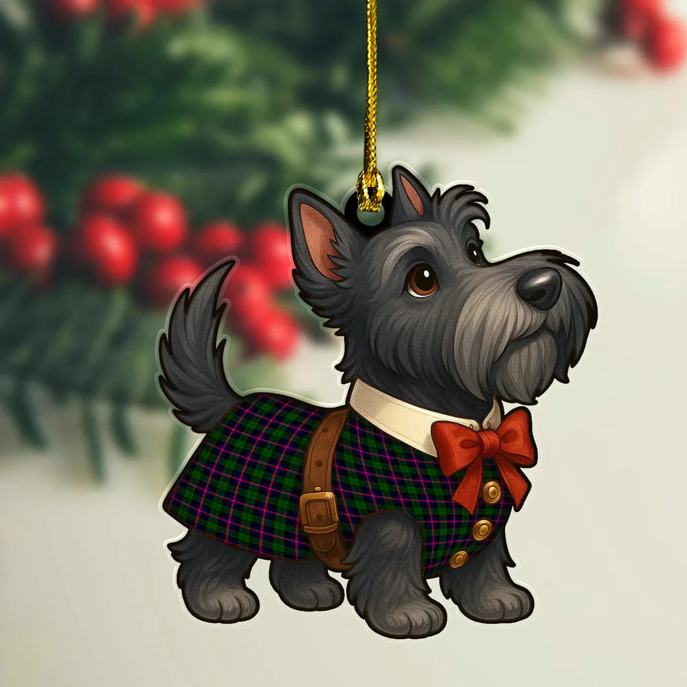 Scottish Urquhart Modern Tartan Ornament Scottie Dog