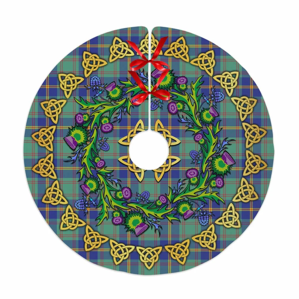Scottish US Marine Tartan Thistle Celtic Knot Christmas Tree Skirt