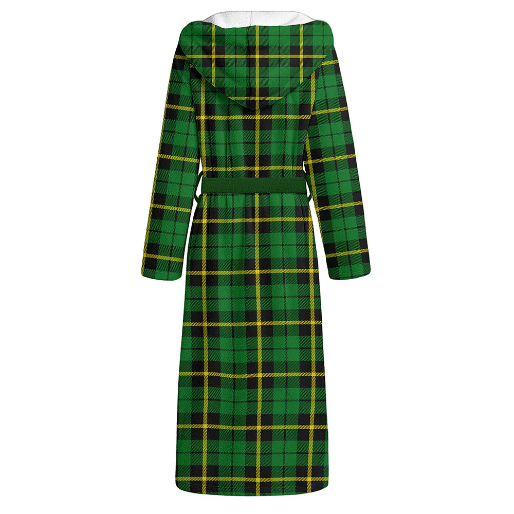 Scottish Wallace Hunting - Green Clan Badge Tartan Flannel Hooded Bathrobe - Image 2