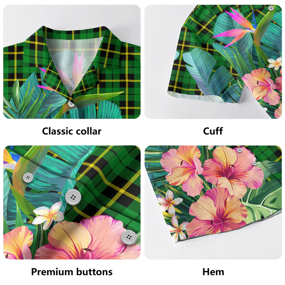 Scottish Wallace Hunting - Green Clan Badge Tartan Hawaiian Shirt Bouquet Tropical Style - Image 5