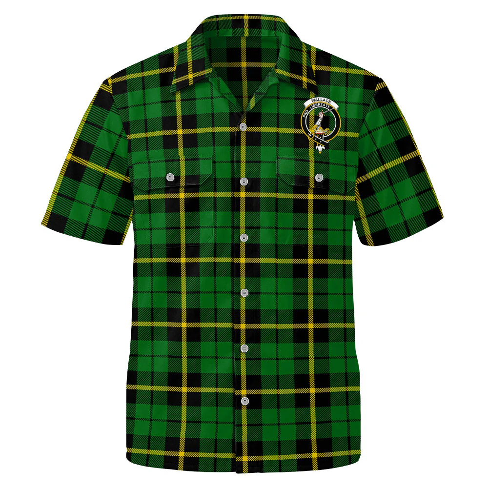 Scottish Wallace Hunting - Green Clan Badge Tartan Short Sleeve Work Shirt - Image 2