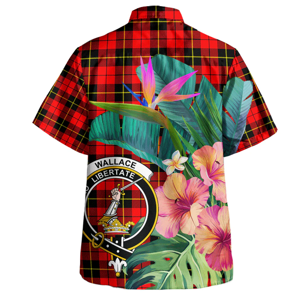 Scottish Wallace Hunting - Red Clan Badge Tartan Hawaiian Shirt Bouquet Tropical Style - Image 3