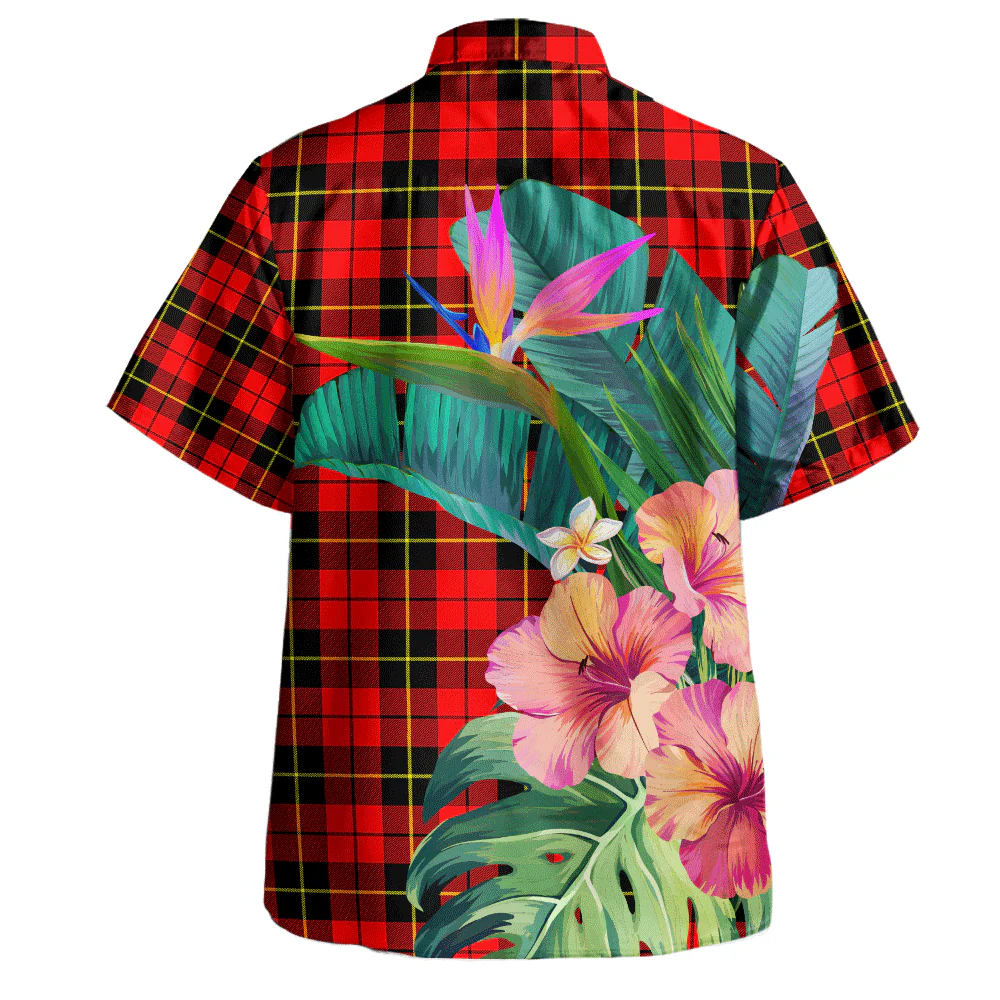 Scottish Wallace Hunting - Red Clan Badge Tartan Hawaiian Shirt Bouquet Tropical Style - Image 4