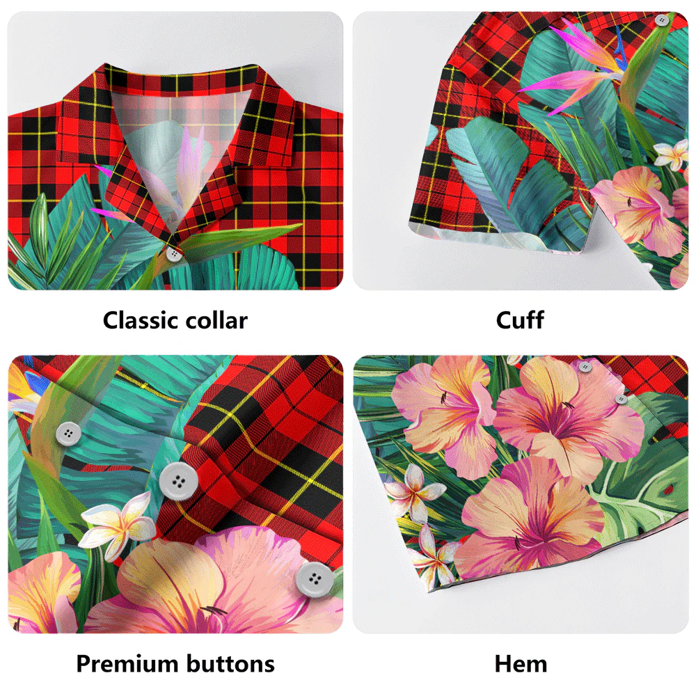 Scottish Wallace Hunting - Red Clan Badge Tartan Hawaiian Shirt Bouquet Tropical Style - Image 5