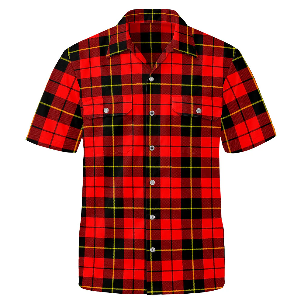 Scottish Wallace Hunting - Red Clan Badge Tartan Short Sleeve Work Shirt