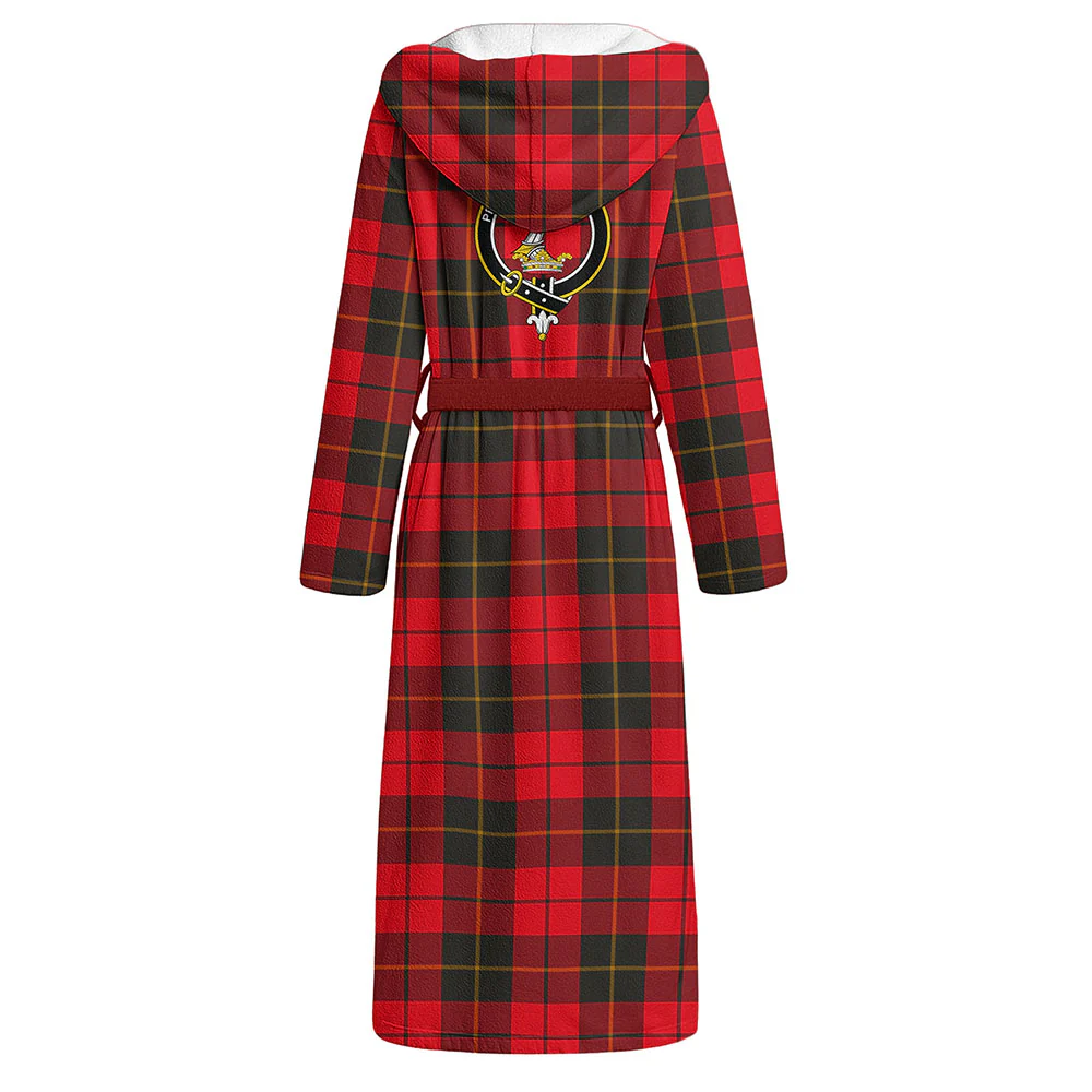 Scottish Wallace Weathered Clan Badge Tartan Flannel Hooded Bathrobe - Image 3