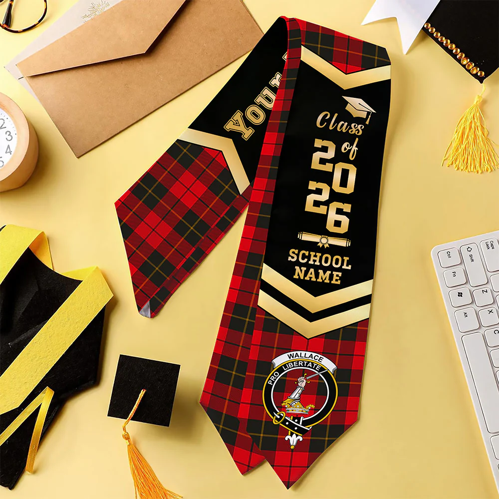 Scottish Wallace Weathered Clan Badge Tartan Graduation Stole Black Gold Honor - Image 4
