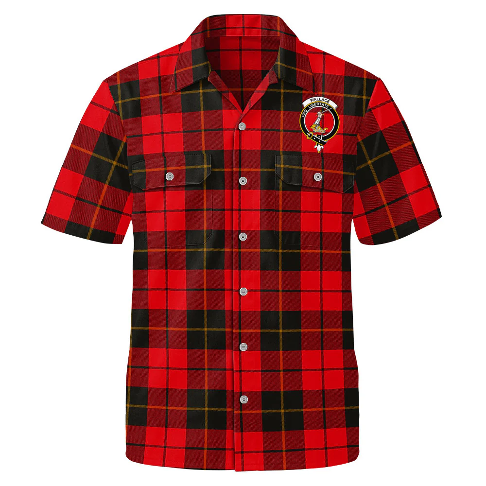 Scottish Wallace Weathered Clan Badge Tartan Short Sleeve Work Shirt - Image 2