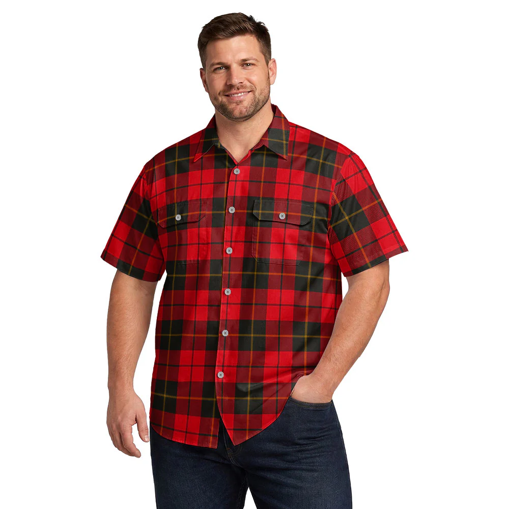 Scottish Wallace Weathered Clan Badge Tartan Short Sleeve Work Shirt - Image 4