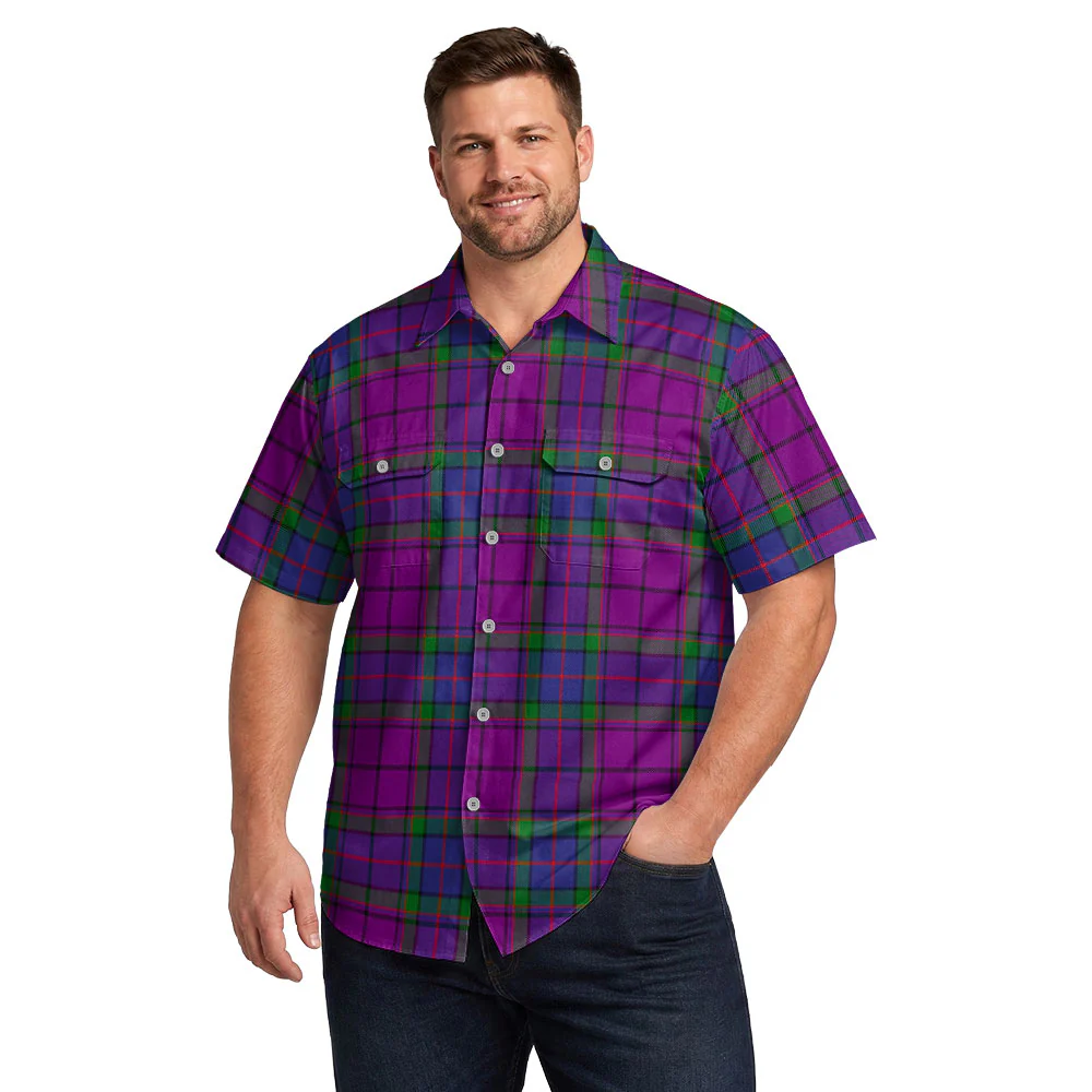 Scottish Wardlaw Modern Clan Badge Tartan Short Sleeve Work Shirt - Image 4