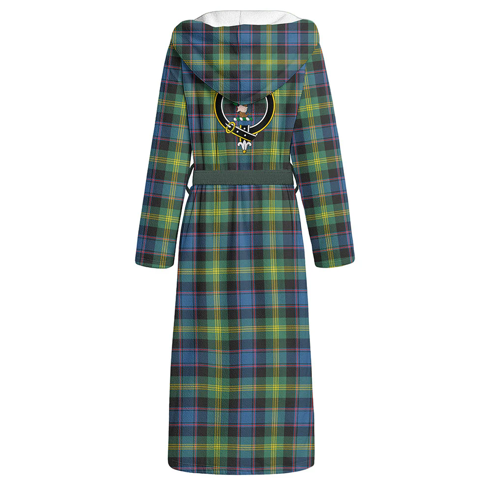 Scottish Watson Ancient Clan Badge Tartan Flannel Hooded Bathrobe - Image 3