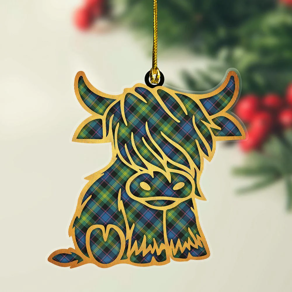 Scottish Watson Ancient Tartan Highland Cow Ornament