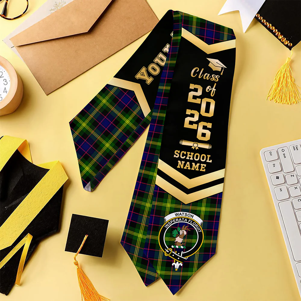 Scottish Watson Modern Clan Badge Tartan Graduation Stole Black Gold Honor - Image 4