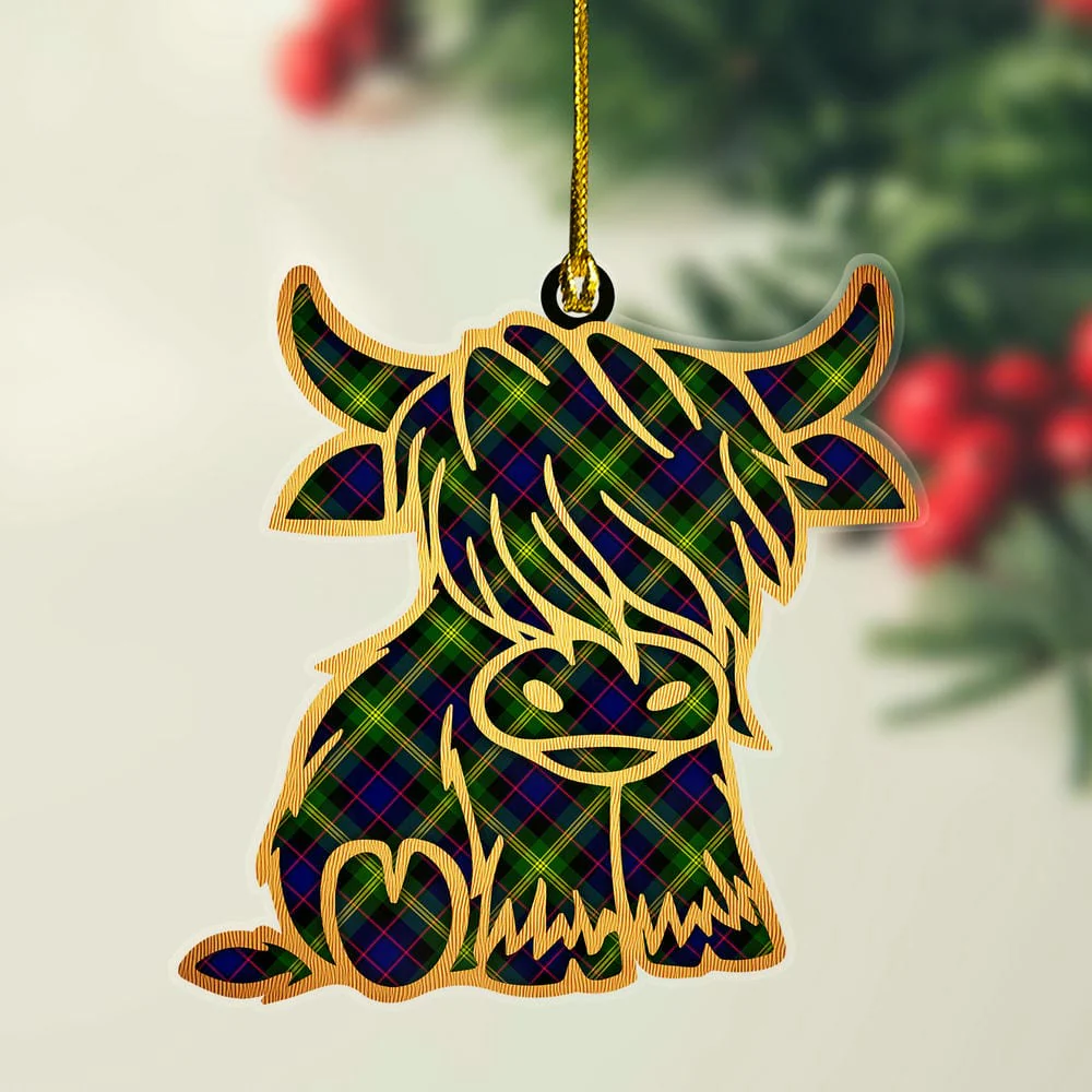 Scottish Watson Modern Tartan Highland Cow Ornament
