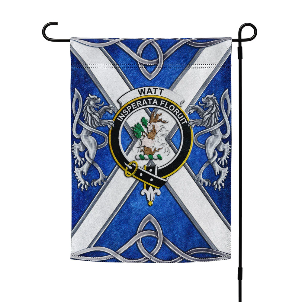 Scottish Watt Clan Badge Garden Flag Silver Rampant Lion Emblem